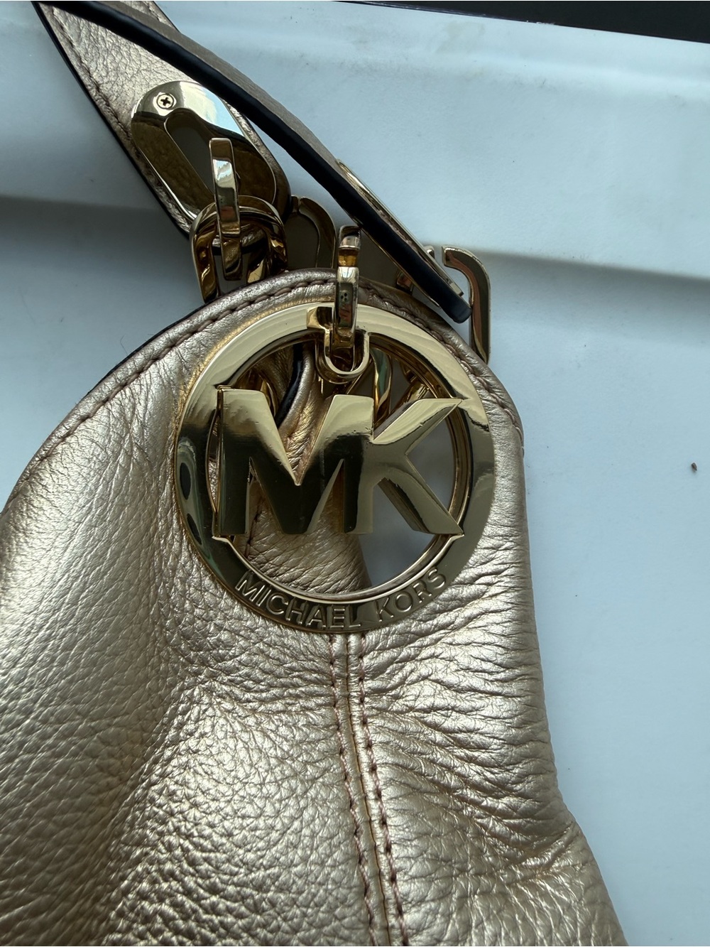 Michael Kors Metallic Gold Pebbled Leather Shoulder Hobo - Picture 2 of 12